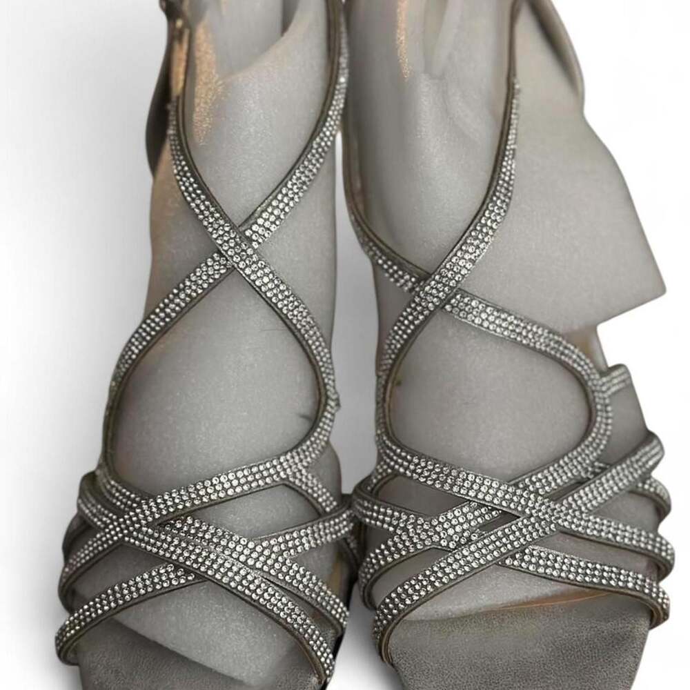 Bella Vita Silver Sparkly Rhinestone Block Heel Sandals